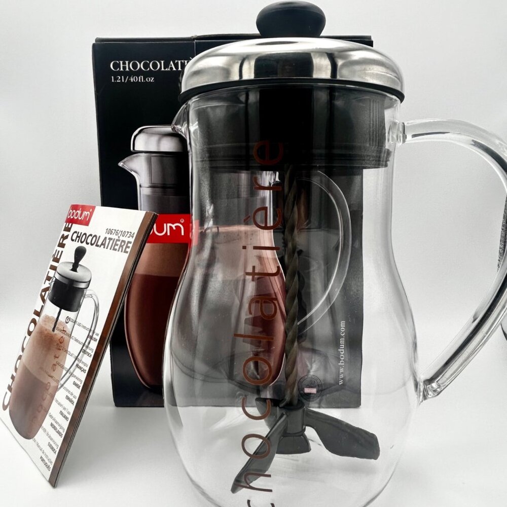 Bodum Chocolatière Glass/Plastic Chocolate Jug 1.2L/40 fl oz Dishwasher Safe NIB